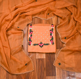Organza Orange Rust Unstitched Suit
